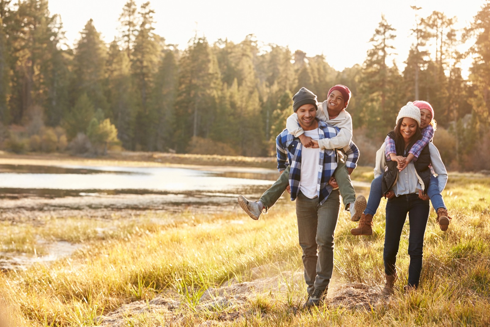 Active family enjoying an outdoor hike pain-free